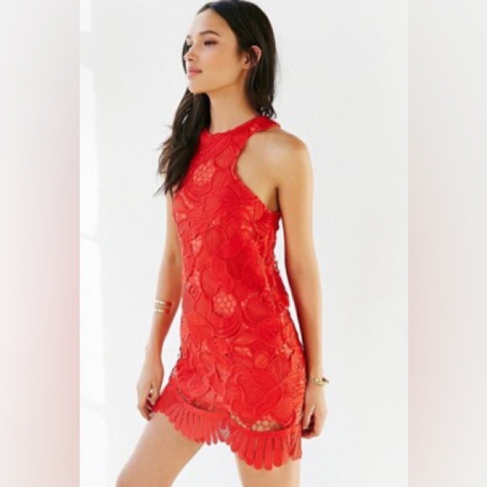 Lovers‎ + Friends Red Lace Overlay Mini Dress Sleeveless Back Zip Size S